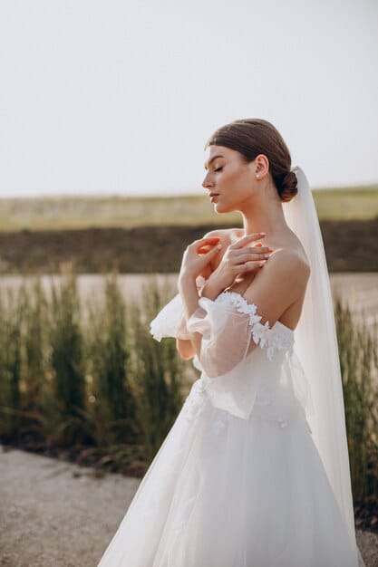 Cold shoulder wedding dress