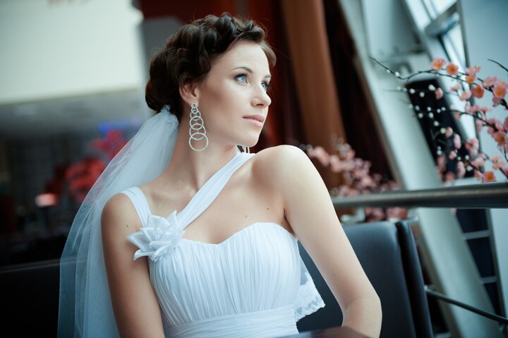 beautiful bridal posing looking pretty in bridal earrings