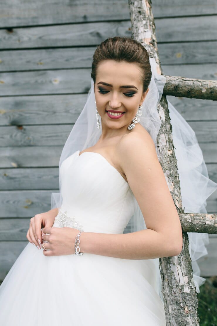 off the shoulder wedding dress young beautiful bride