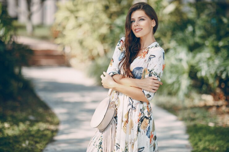 beautiful girl in floral dress