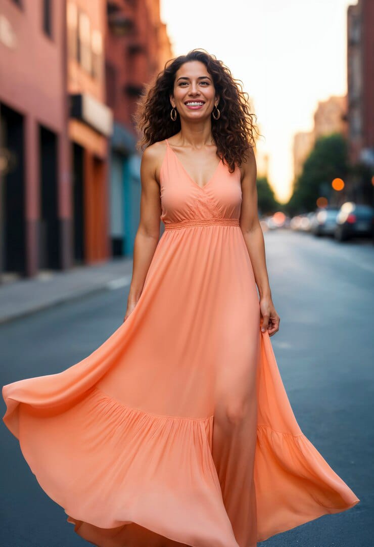 model wearing beautiful drop waist dress