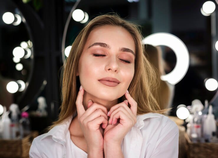 woman posing in black lip liner looking pretty