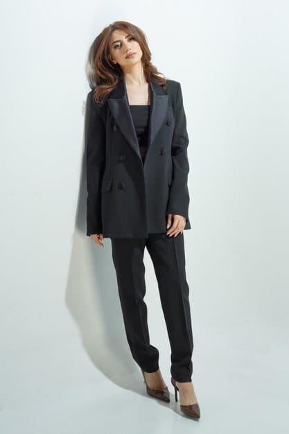 young woman beautiful pant suits look