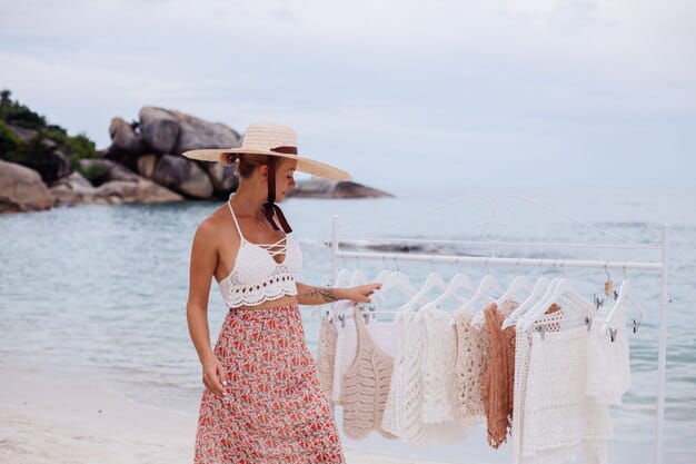 girl choosing top wearing with skirts