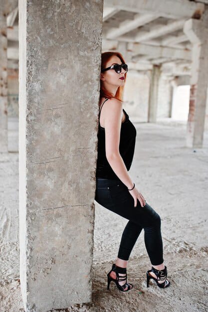 stylish girl strappy heels sunglasses wearing posing