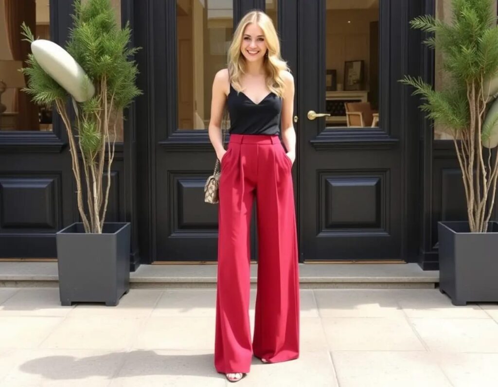 pretty young women wide leg pant look