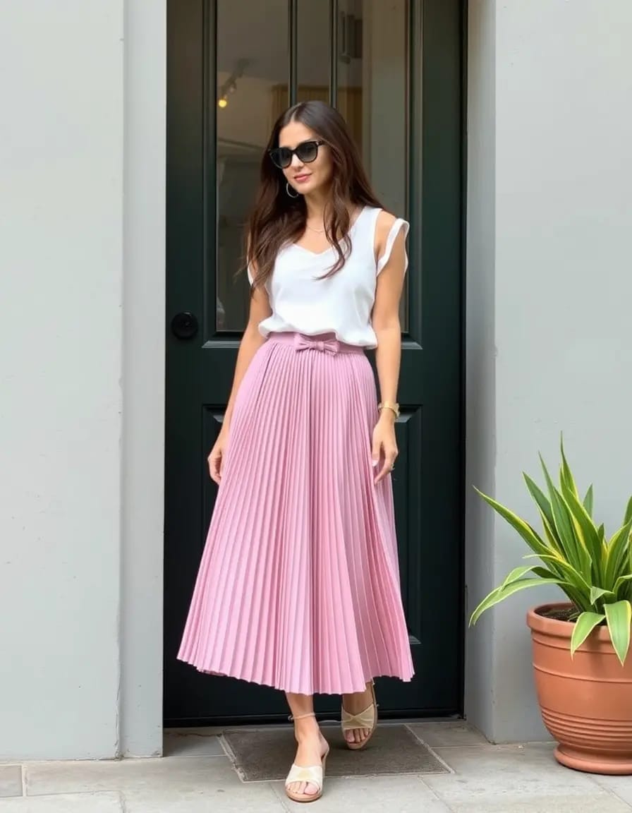 charming woman pleated skirt look