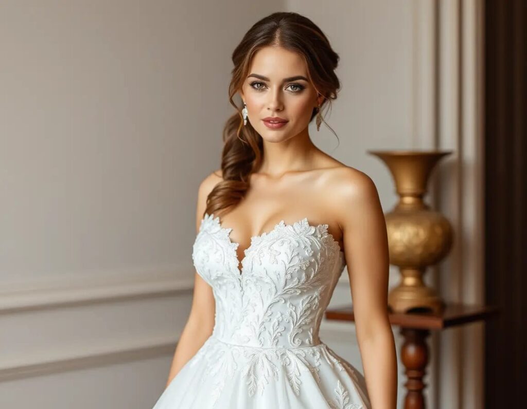 sweetheart neckline wedding dress bride look