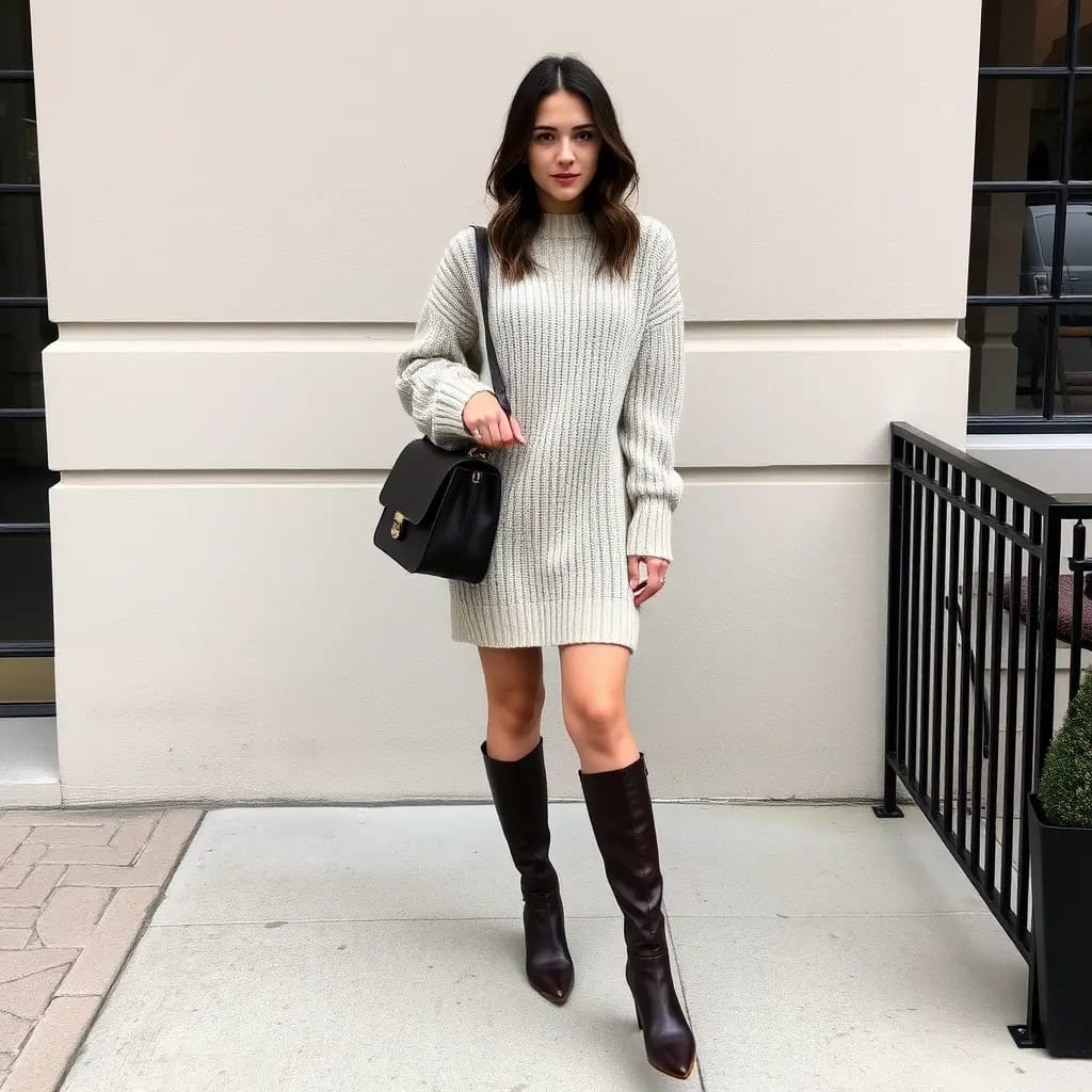 beautiful women look in sweater dress