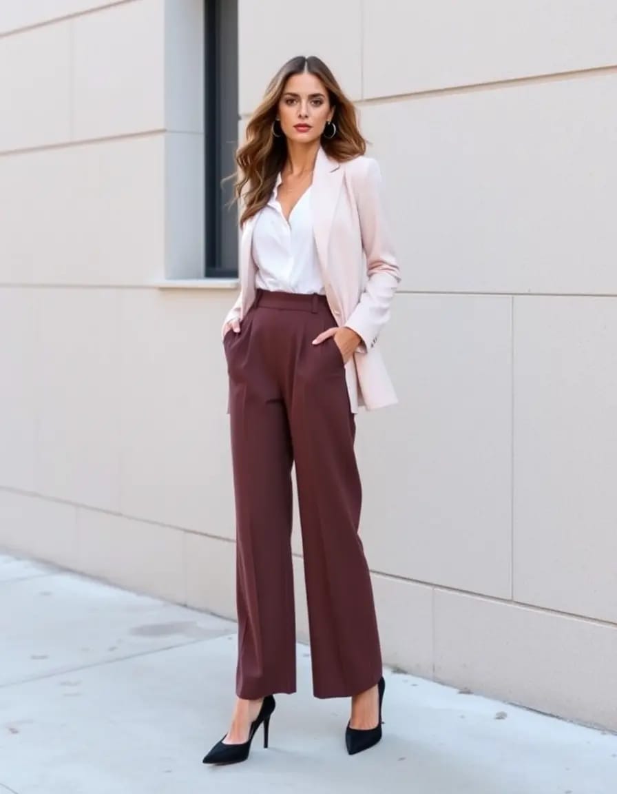 young women formal look with wide leg trousers