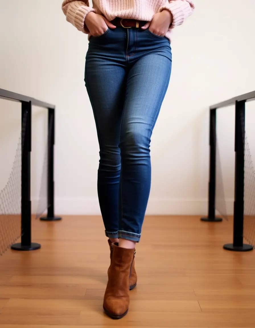 A person look in jeans with ankle boots