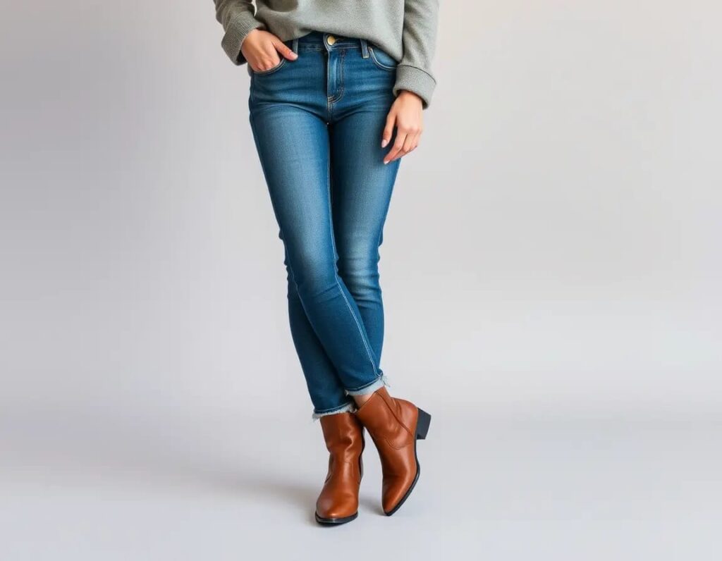 simple jeans look with ankle boots