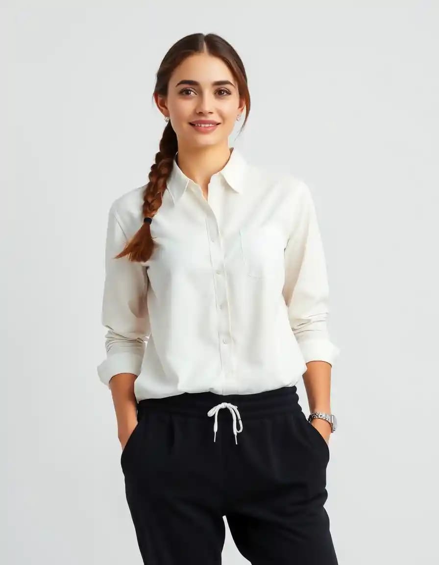 young woman look in black sweatpants