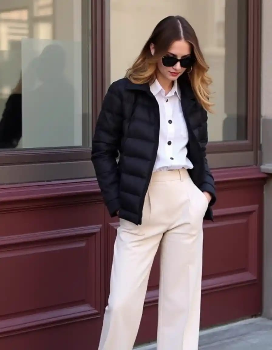 simple woman professional look in puffer jacket
