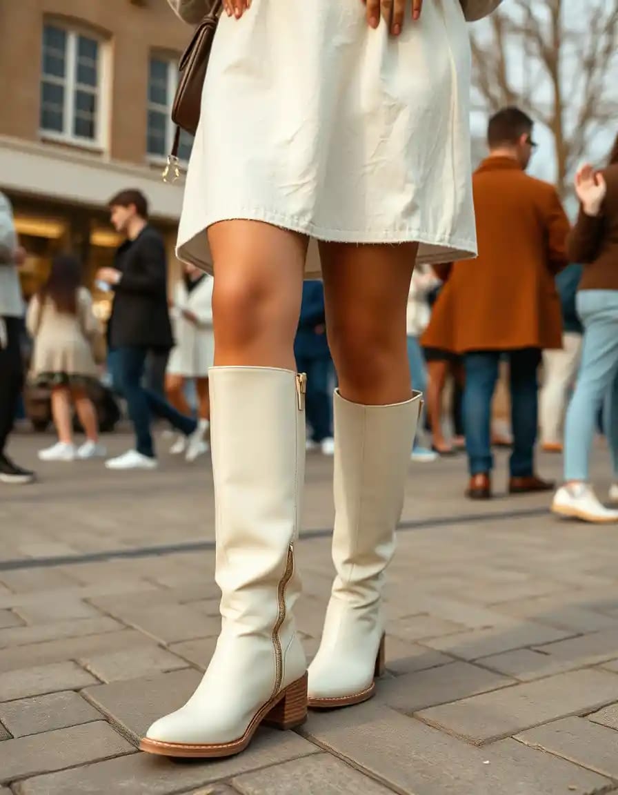 simple young woman look in ivory boots