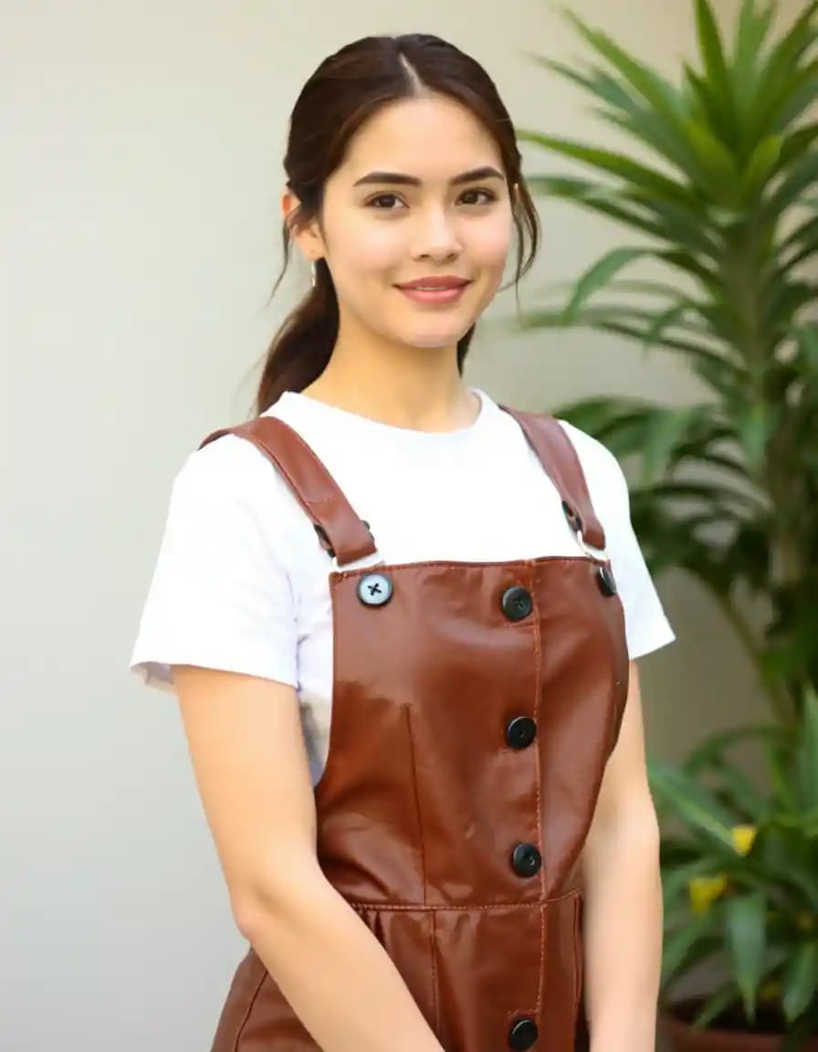 simple young woman look in pinafore dress