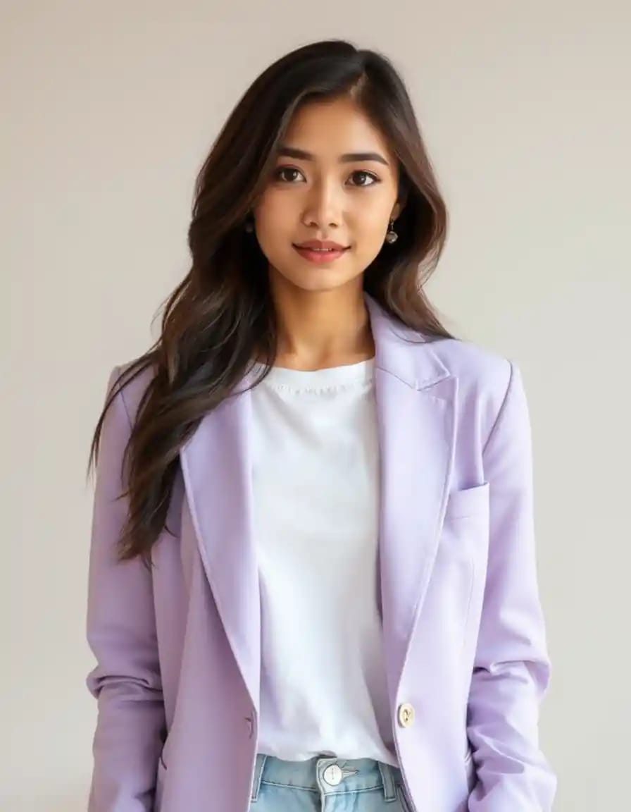 simple woman look in lavender blazer