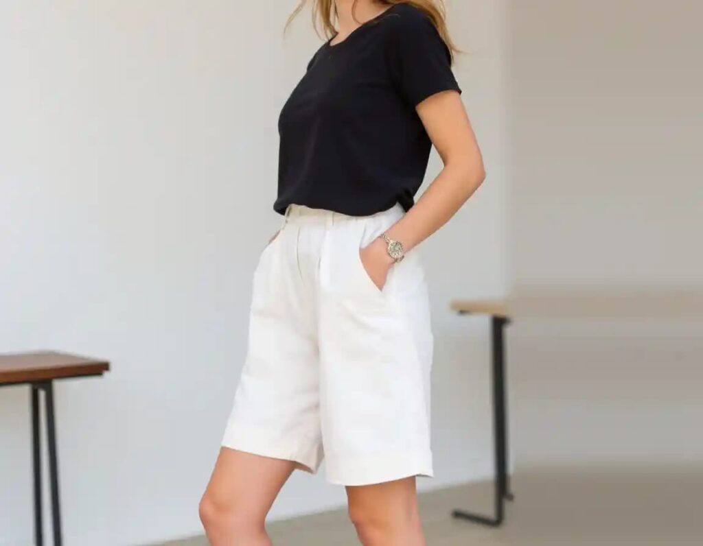 simple woman look in bermuda shorts