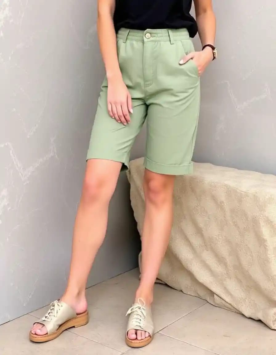woman look in bermuda shorts