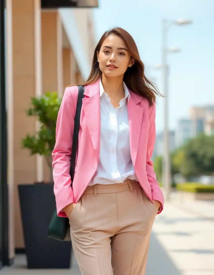 modern woman look in pink dress