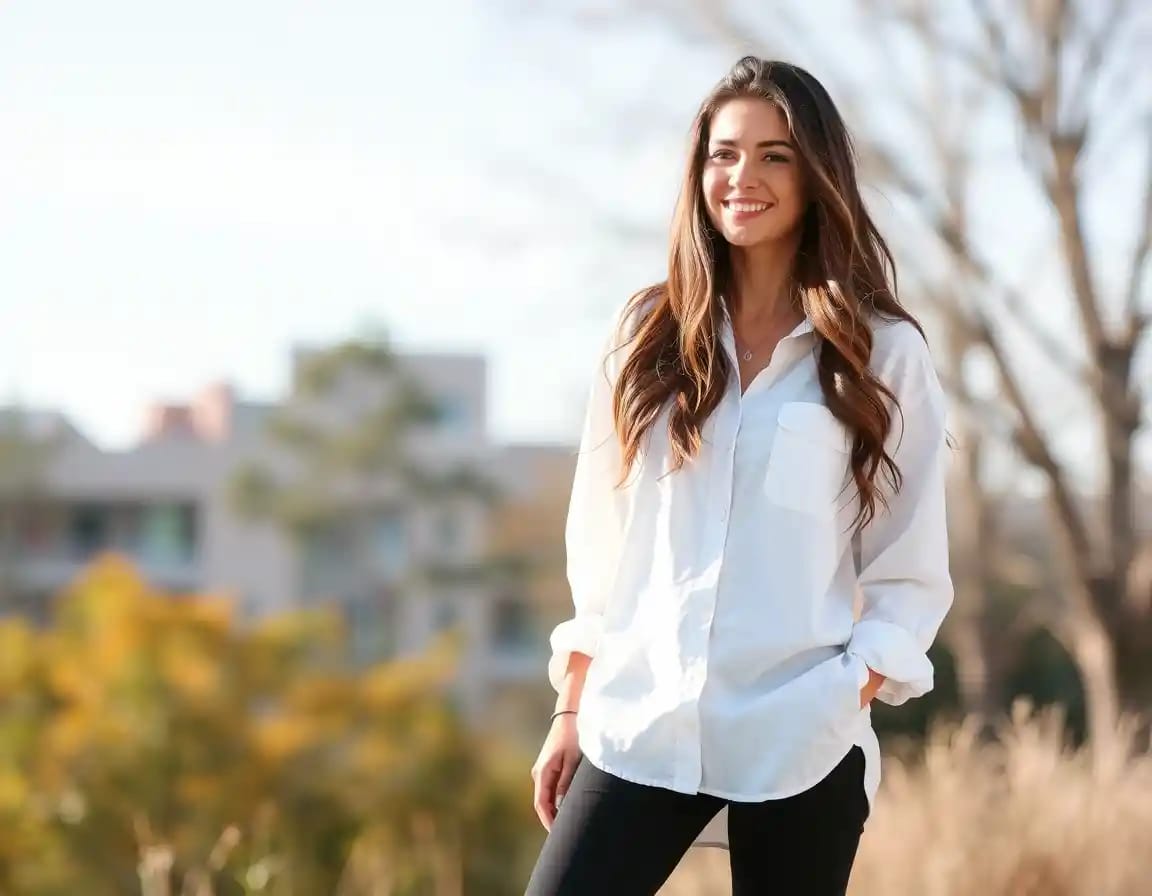 simple woman look in white shirt