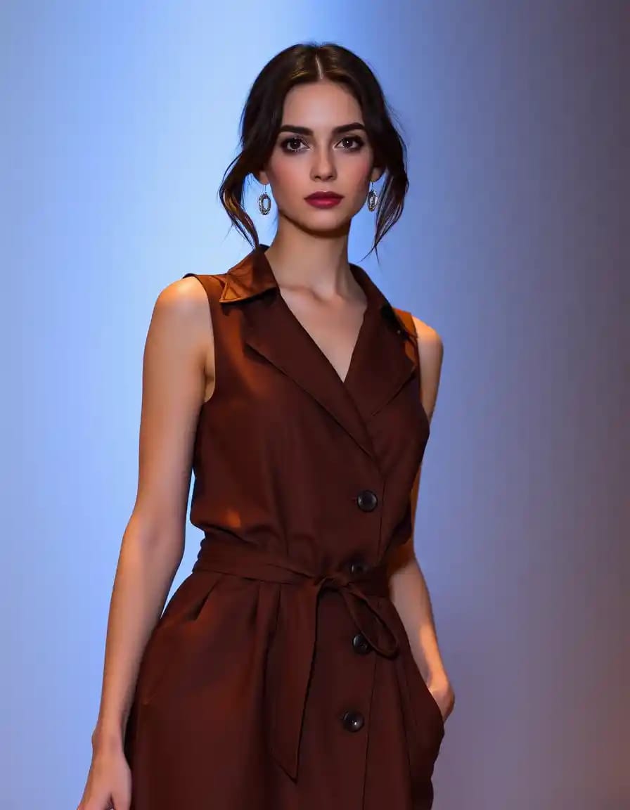 modern woman look in sleeveless trench dress