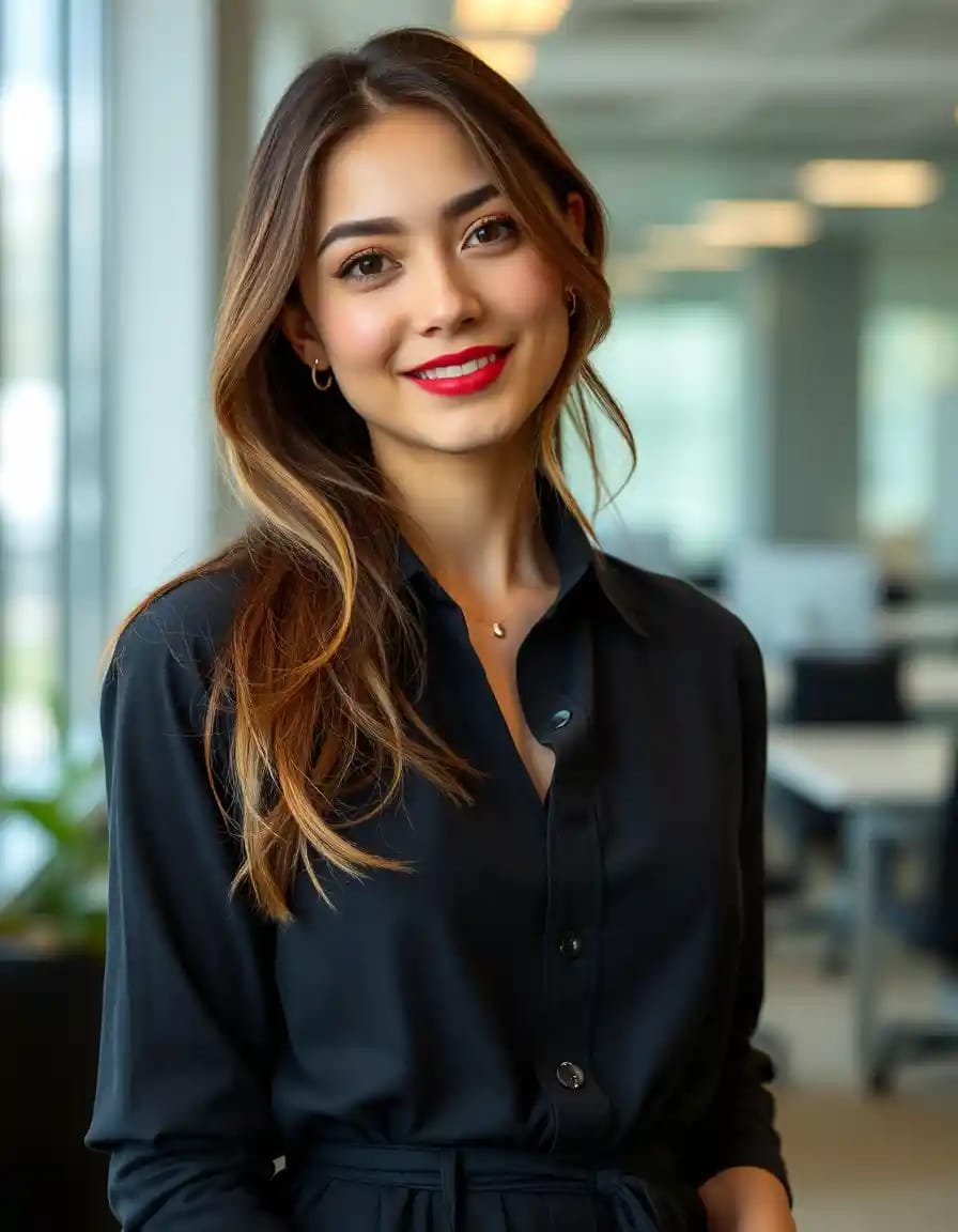 stylish woman office look in shirt dress