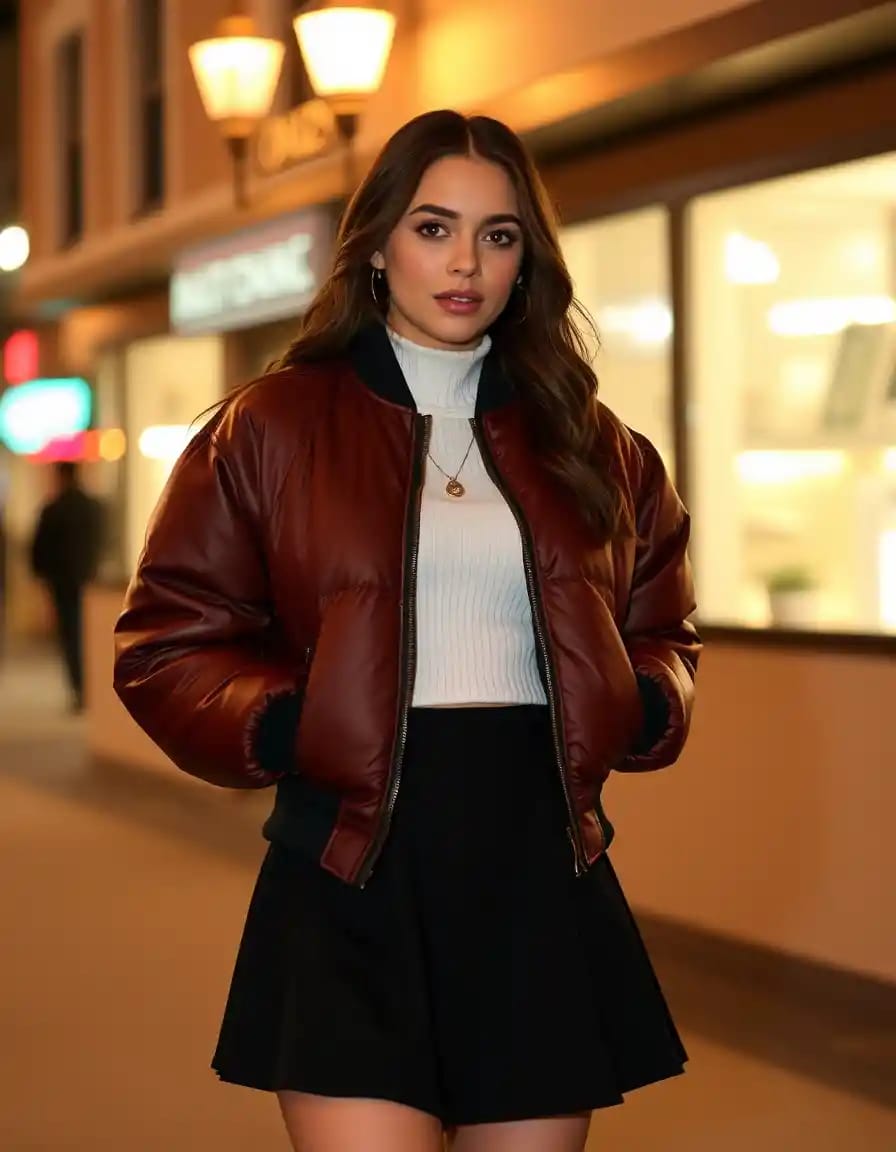 simple woman look in puffer jacket