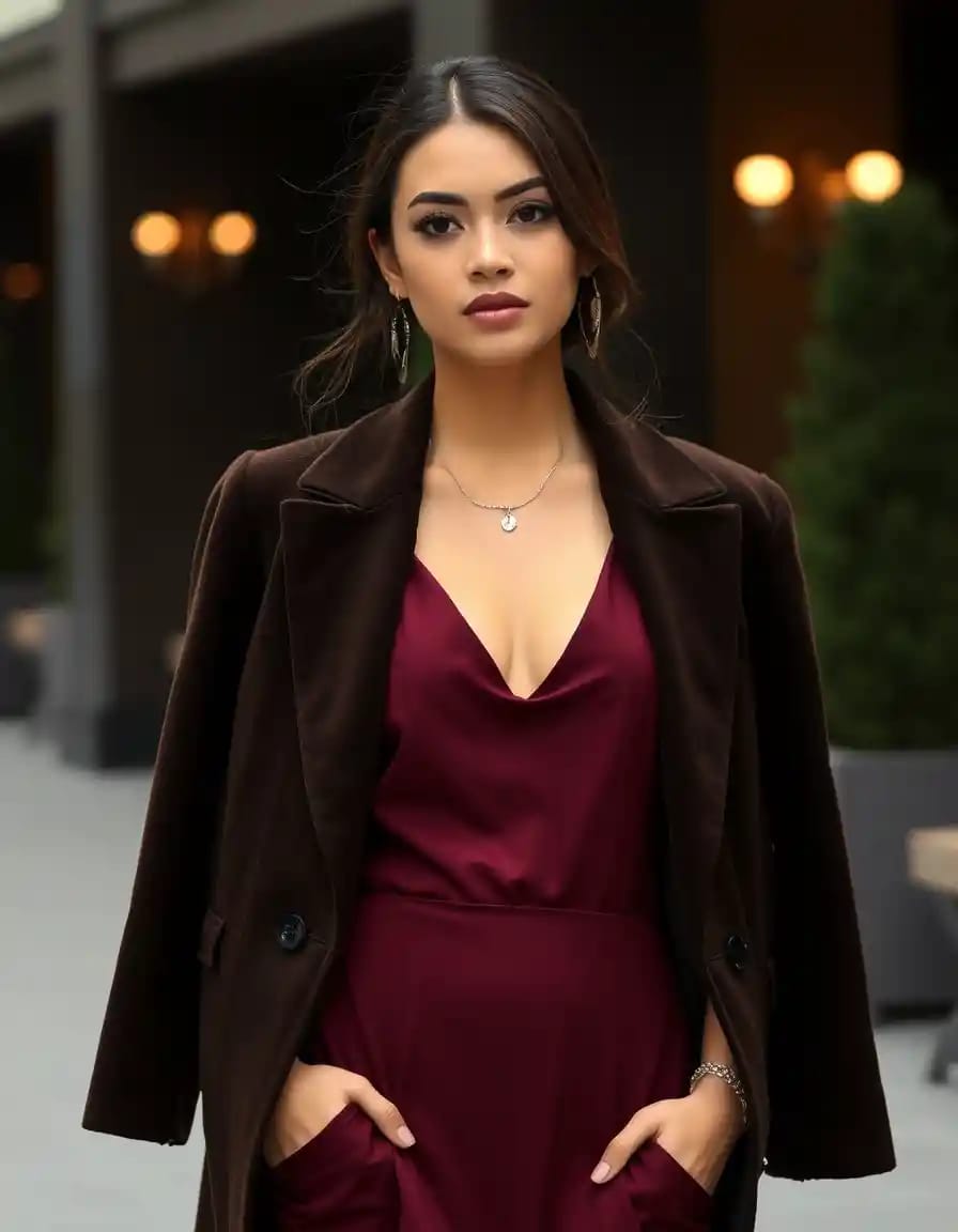 A young charming woman evening glam look in slip dress