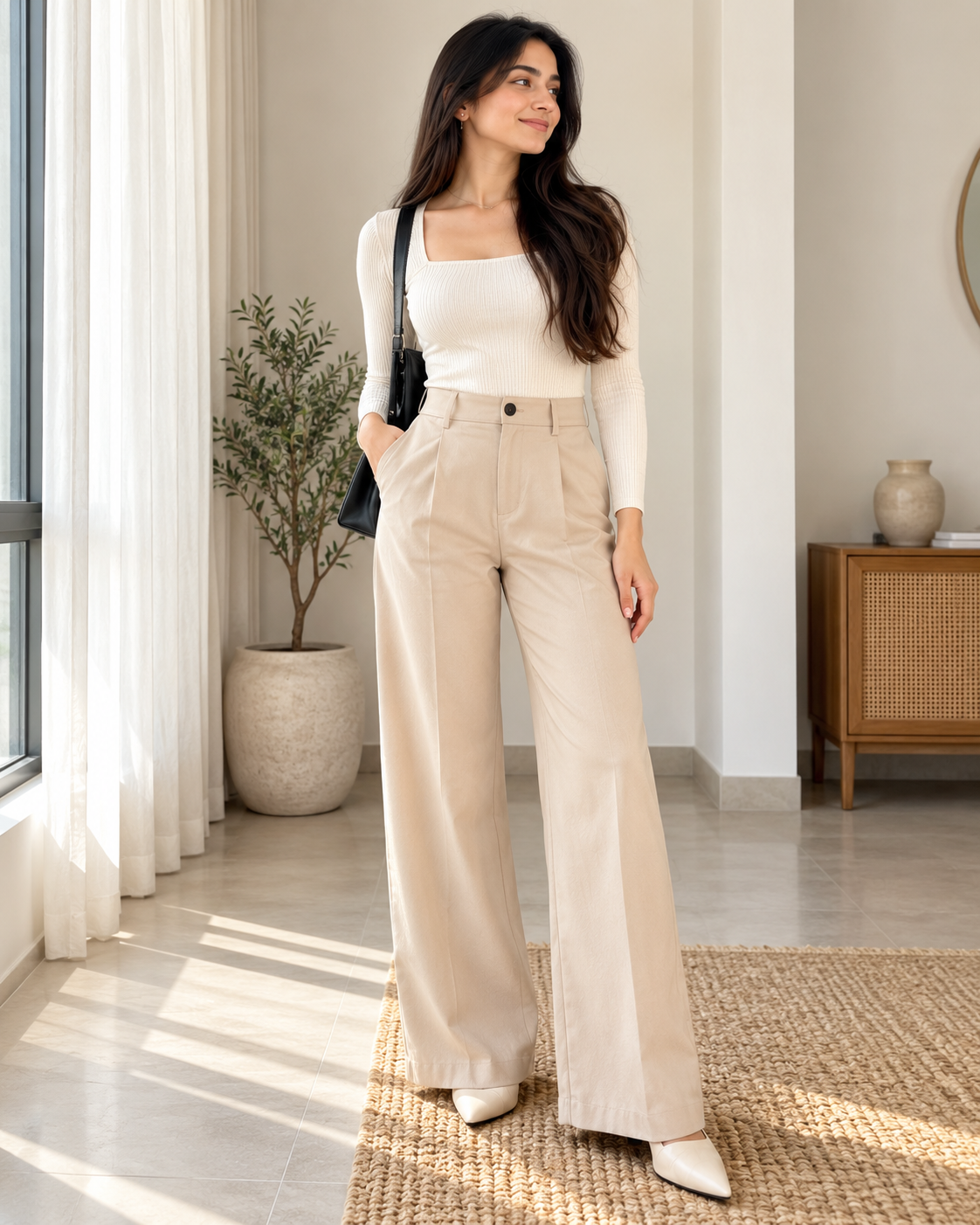 Woman stylish longer look in outfit